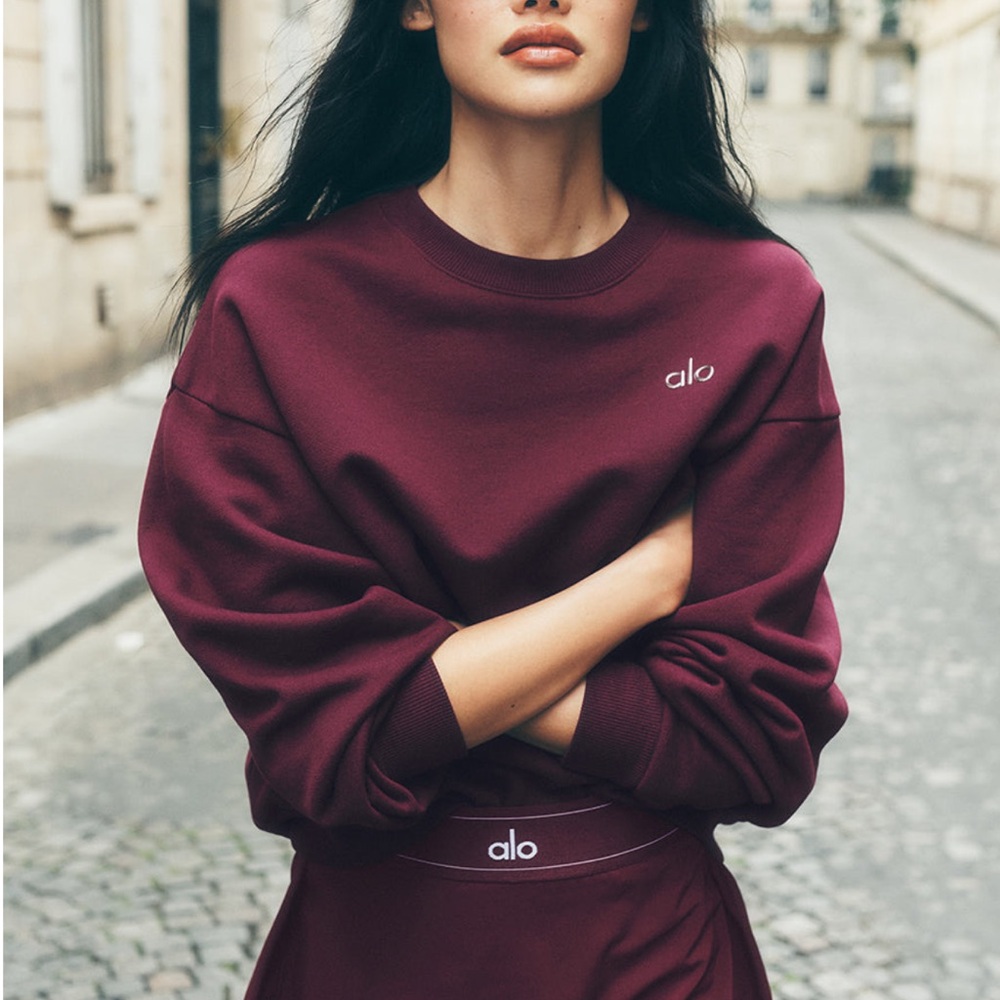 NWT Alo Burgundy Accolade Crew Neck Pullover
